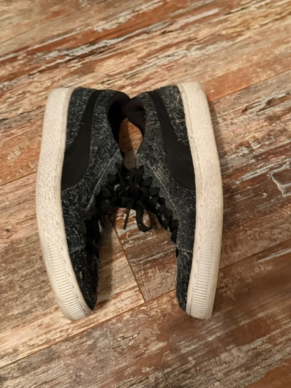 Puma Black Fuzzy Low-Top Sneakers with White Sole